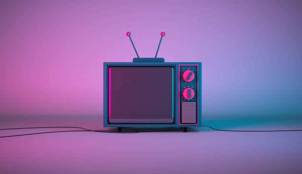 3d rendering, Scene of television cartoon mock up with blank empty space, setting on colorful room and lighting background.