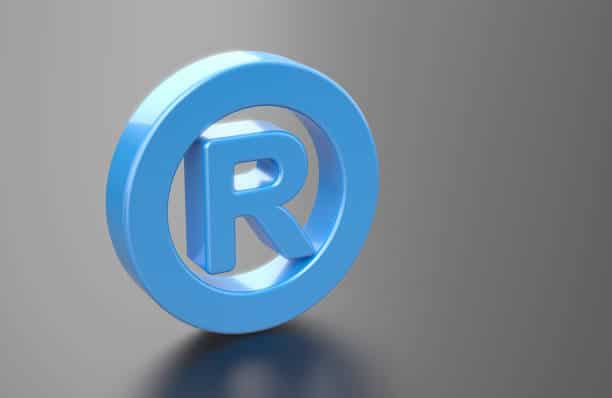 Blue registered symbol. Intellectual property concept